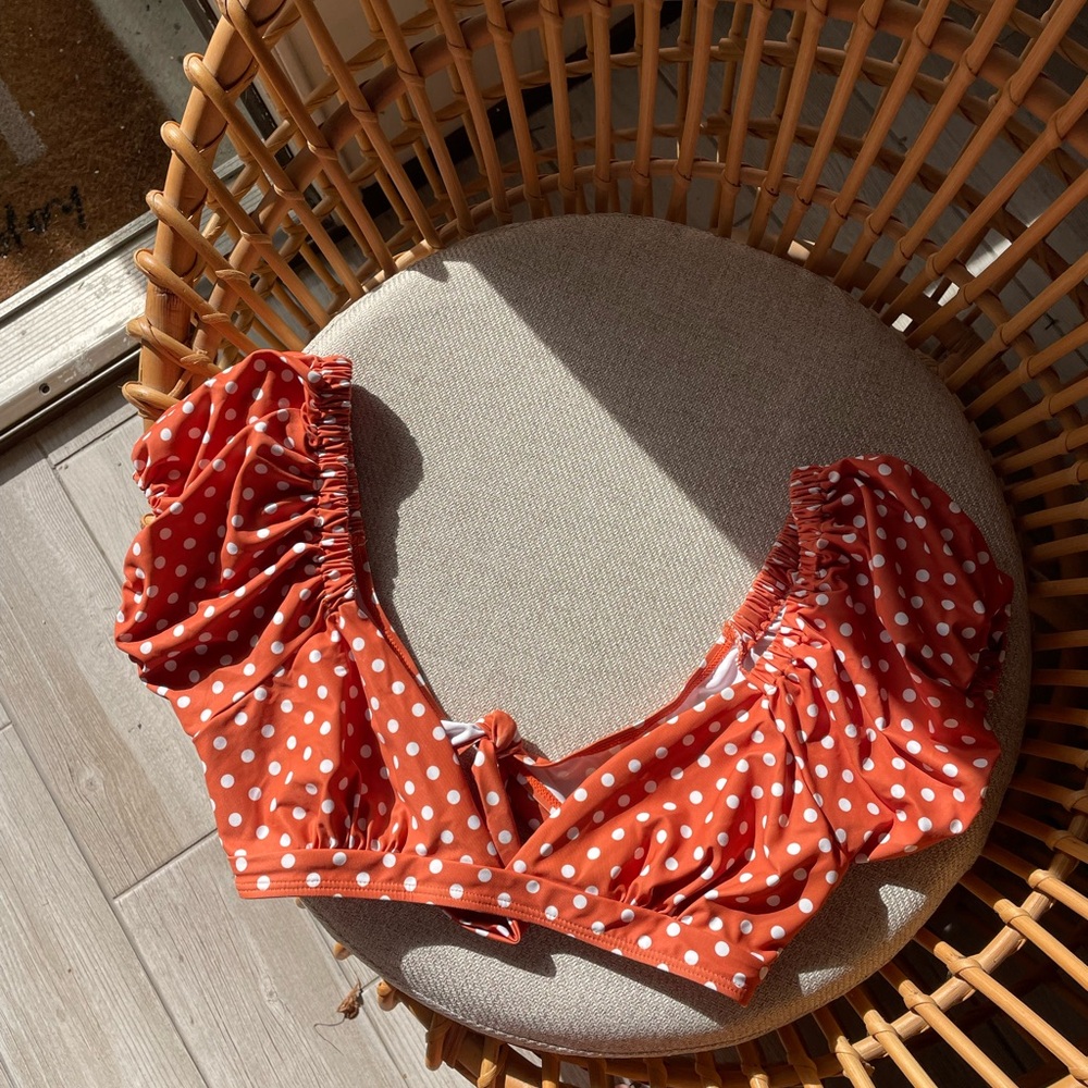Orange & White Polka Dot Bathing Suite - Picture 3 of 7